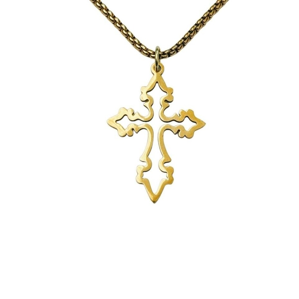 gold hollow cross necklace handmade stainless steel waterproof non-tarnish cute